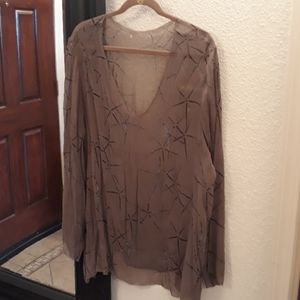 Soft Surroundings Taupe Long Sleeve Sheer Top